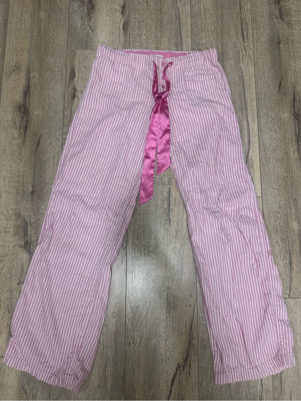 Victoria's Secret Pink Stripe Flannel Pajama Bottoms with Satin Tie